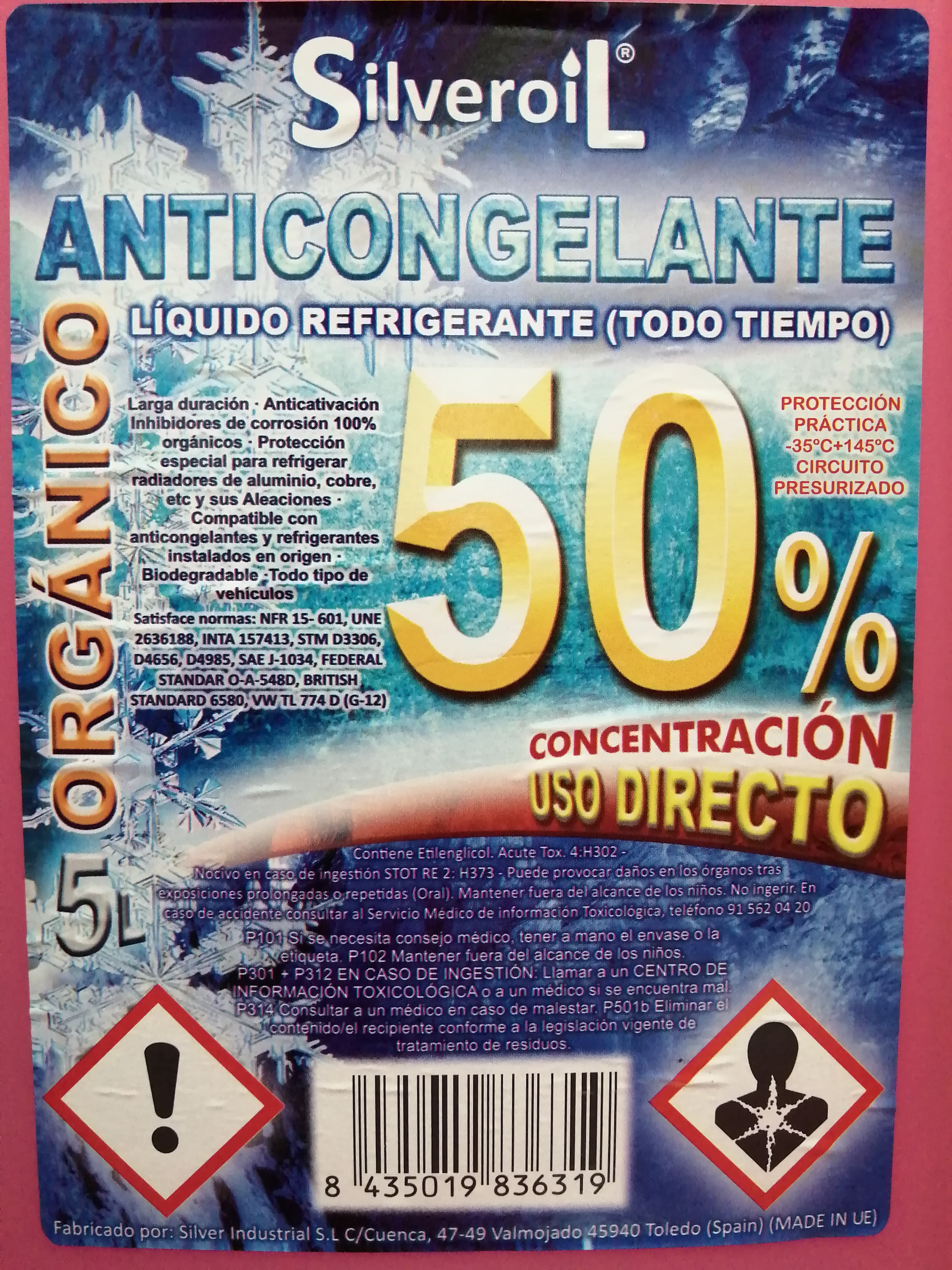 Anticongelante Silveroil orgánico 50% 5L (Rosa)