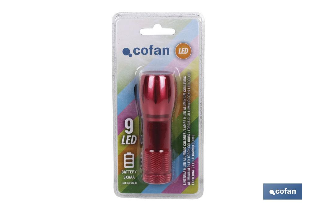 LINTERNA 9 LED ALUMINIO COLORES