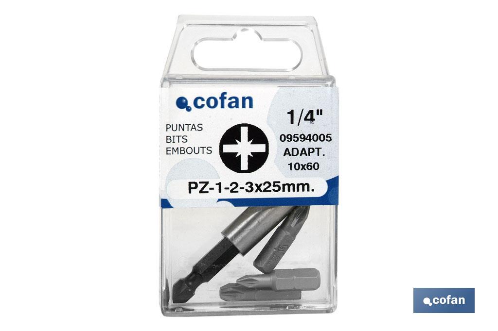SURTIDO PUNTAS 1/4&quot; PZ-1-2-3X25 + ADAPTADOR