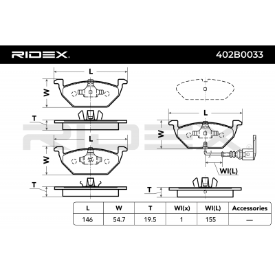RIDEX JUEGO DE PASTILLAS DE FRENO REF.402B0033