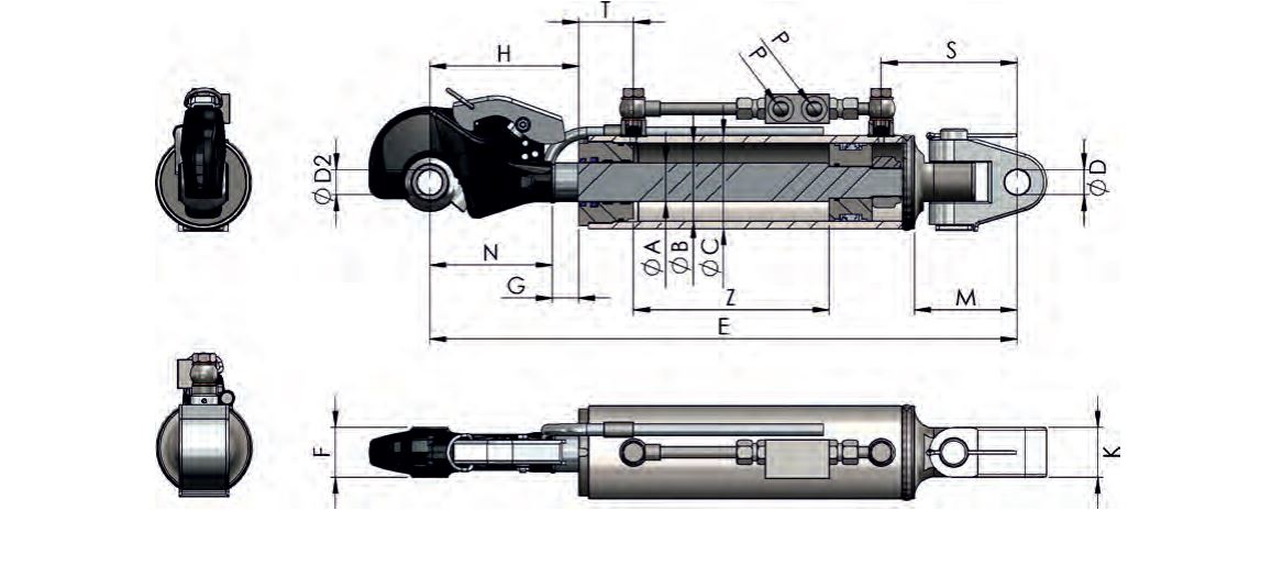 TERCER PUNTO HIDRAULICO ARTICULADO 650mm CON ENGANCHE RAPIDO CAT. 3-3