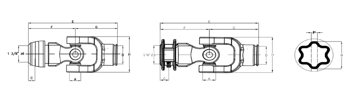 NUDO TRANSMISION ESTRIADO 1 3/8&quot; Z.6 PARA TUBO EXTERIOR ESTRELLA