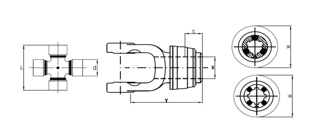 Horquilla Estriada 1-3/8&quot; Z6, cruceta 23.8x61.2 mm