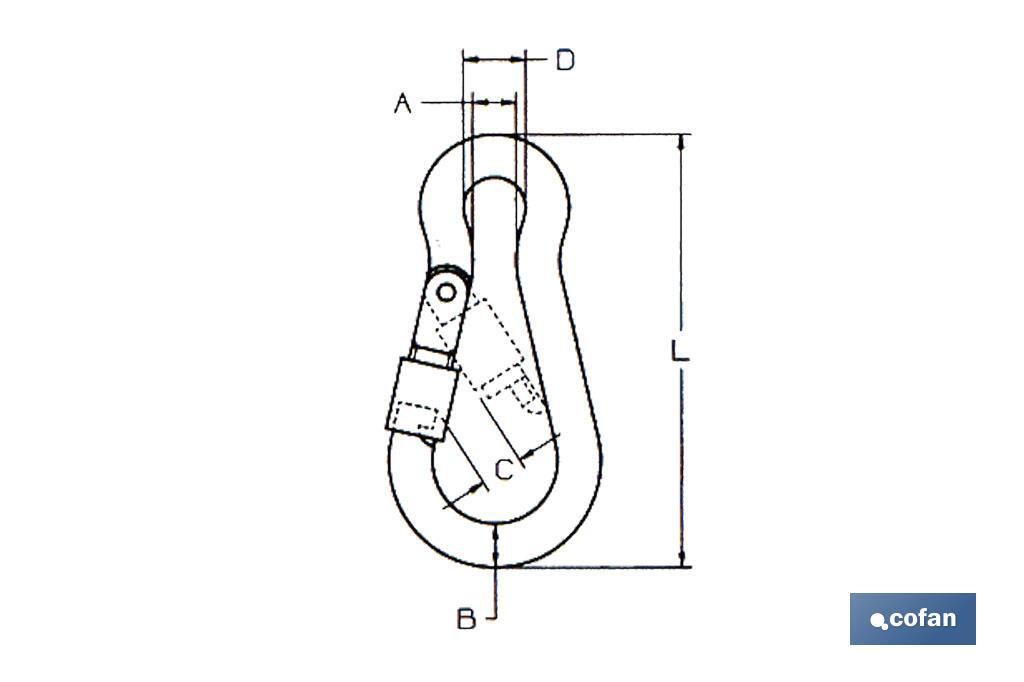 MOSQUETON CON SEGURO M9 x 90 mm