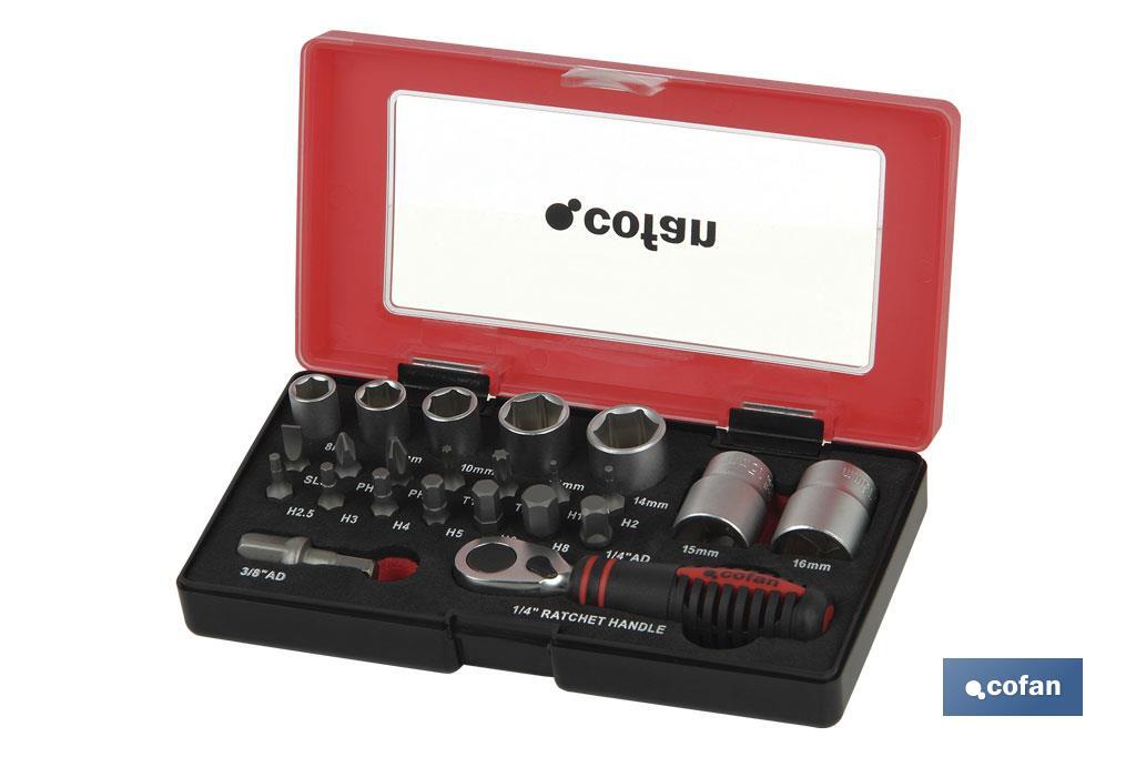 SET MINI CARRACA, VASOS Y PUNTAS 1/4&quot; 23 PCS.