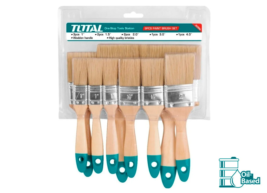 CONJUNTO 9 BROCHAS PINTOR MANGO MADERA - TOTAL TOOLS