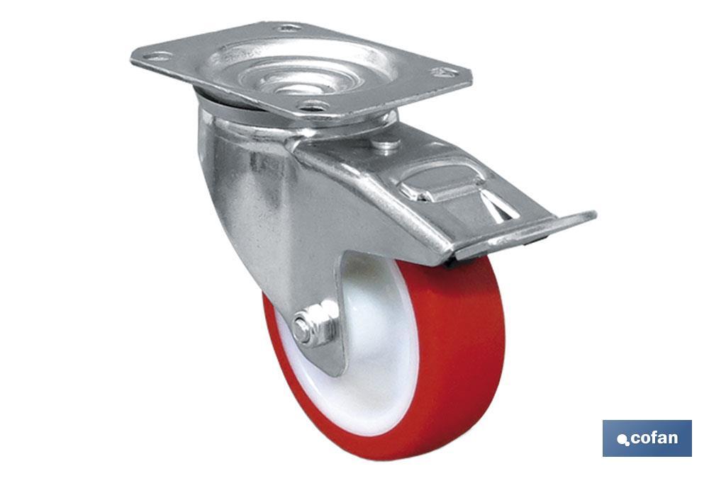 RUEDA POLIURETANO PLACA/FRENO Ø125X30MM