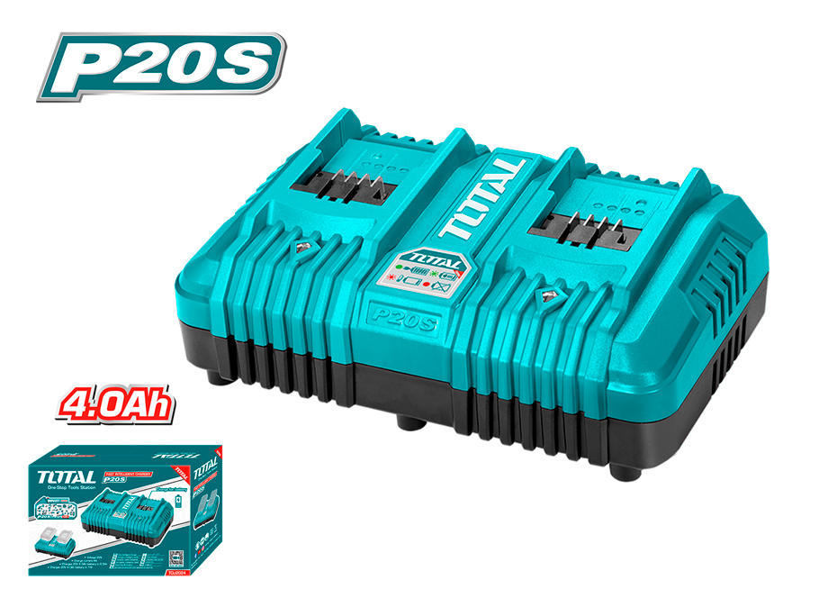CARGADOR INTELIGENTE RÁPIDO DOBLE 2 BATERIAS 20V TOTAL - P20S