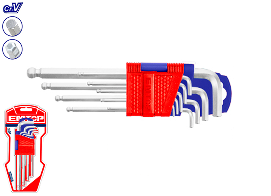 JUEGO LLAVES ALLEN HEXAGONAL CR-V - 9 PCS (1.5 - 10 mm) EMTOP