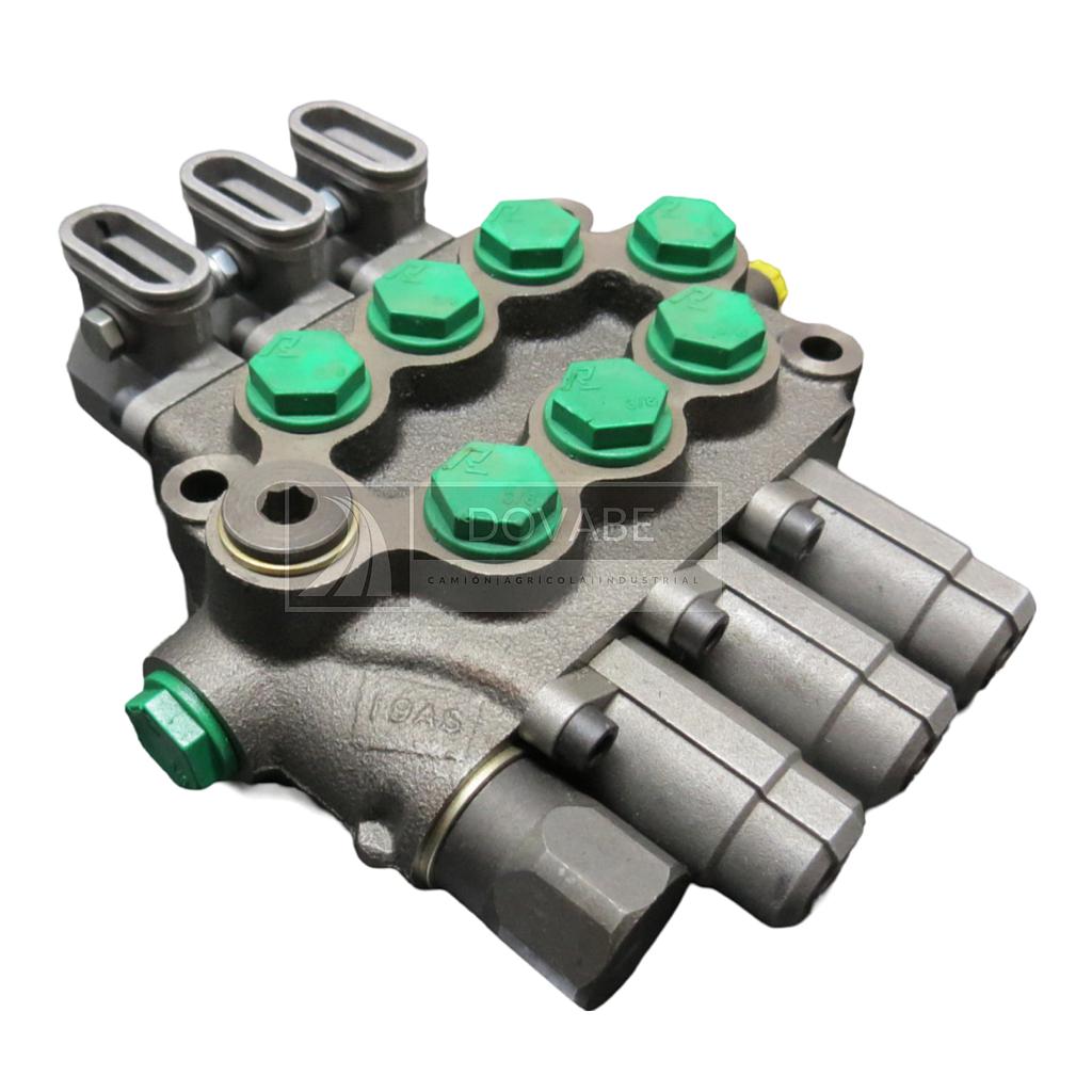 Distribuidor Monobloque 3 palancas 3/8 G Centro cerrado Roquet 102C8HA1XXD-M25