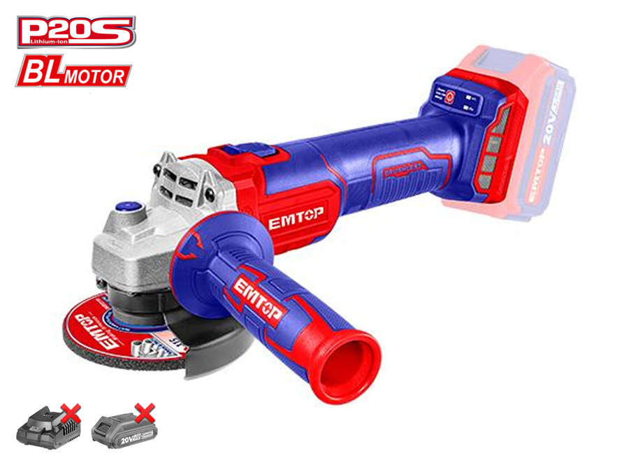 AMOLADORA 115MM M14 BATERIA 20V BRUSHLESS EMTOP P20S (BATERIA Y CARGADOR NO INCLUIDOS)