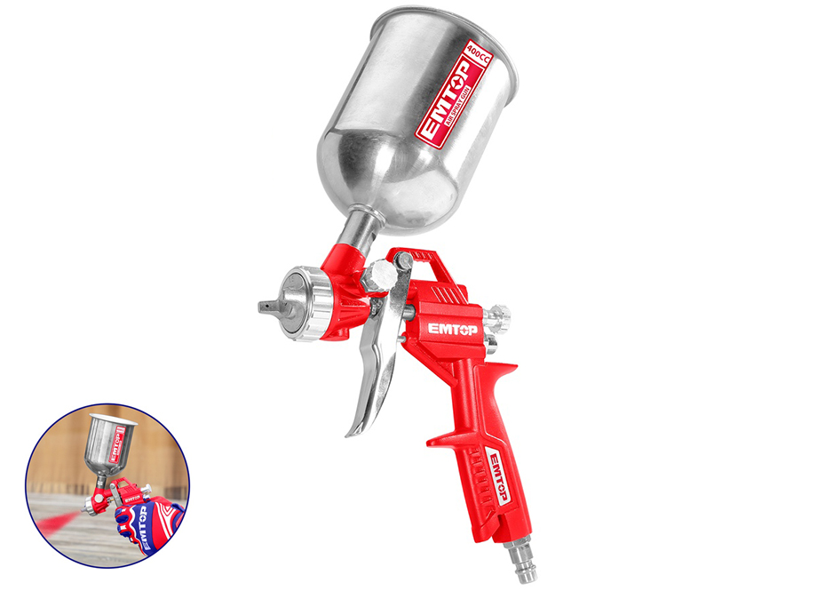 PISTOLA SPRAY PULVERIZADORA 1.5MM EMTOP - 400cc - 3-4 BAR - PARA COMPRESOR