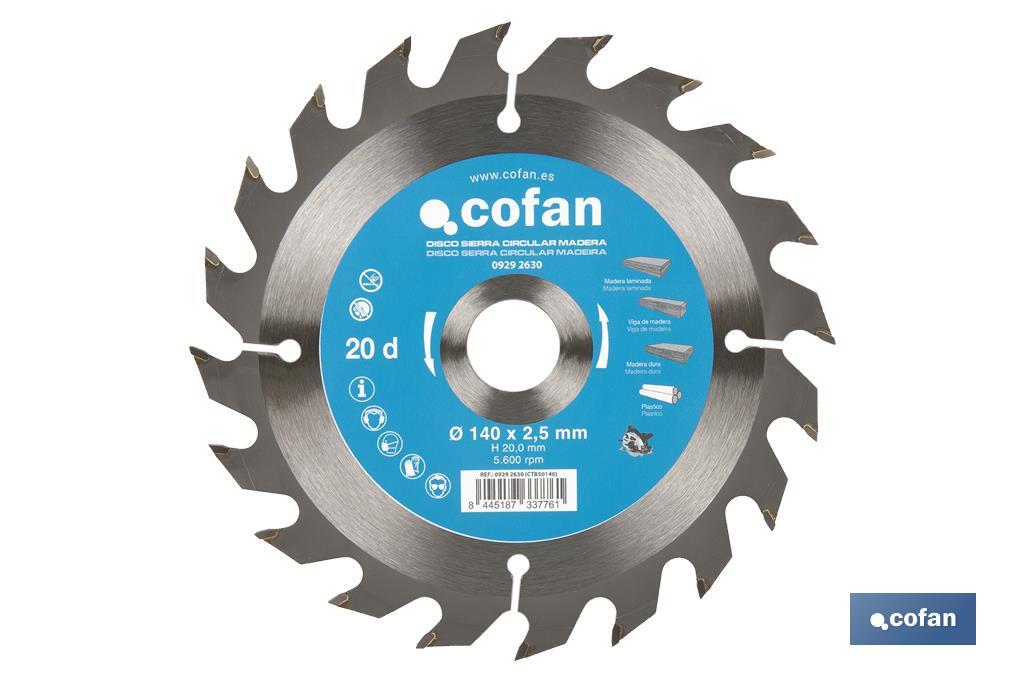 Disco de corte para madera 140x2.5 mm 20 dientes, eje 20 mm
