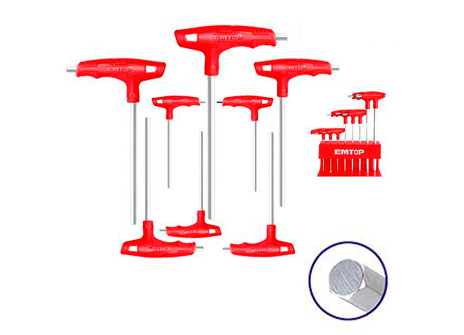 JUEGO LLAVES ALLEN CR-V - 8PCS (2x75, 2.5x75, 3x100, 4x100, 5x150, 6x150, 8x200, 10x200) EMTOP CON COLGADOR