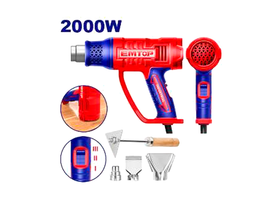 PISTOLA DE CALOR - DECAPADOR - 2000W EMTOP (INCLUYE 3 BOQUILLAS Y RASPADOR)