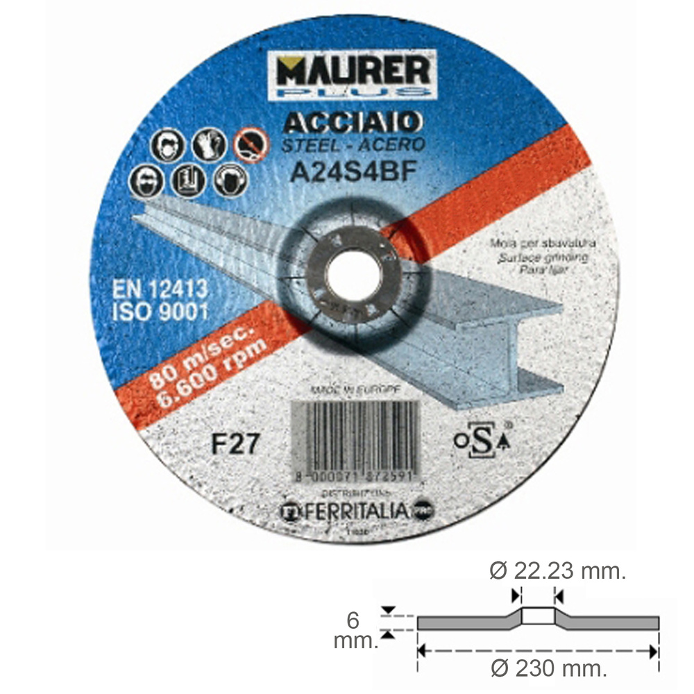 DISCO ABRASIVO CORTE METAL AMOLADORA 230MM 6.0MM